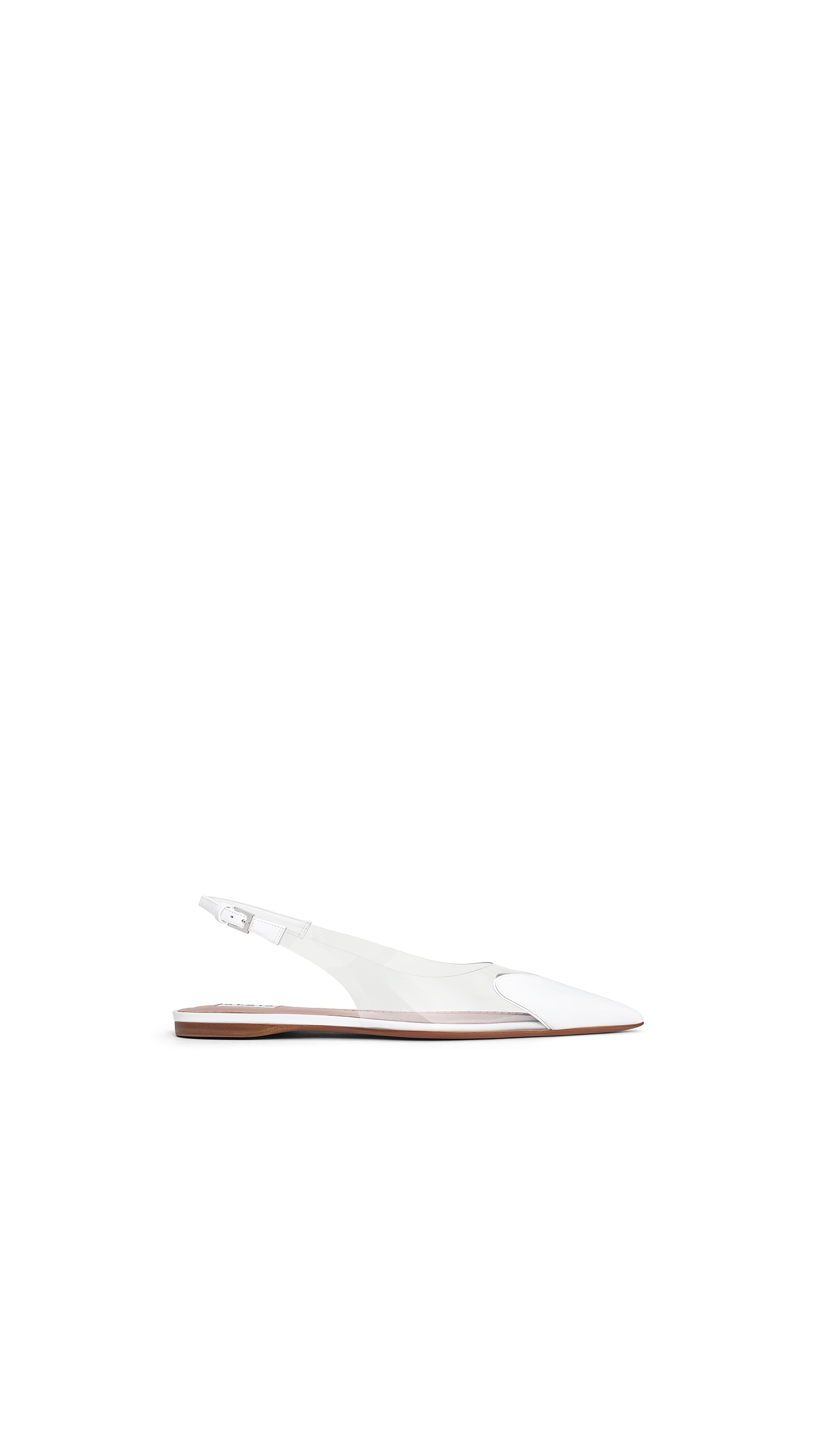 ALAÏA OPTICAL WHITE LE CŒUR FLAT SLINGBACKS IN PATENT CALFSKIN