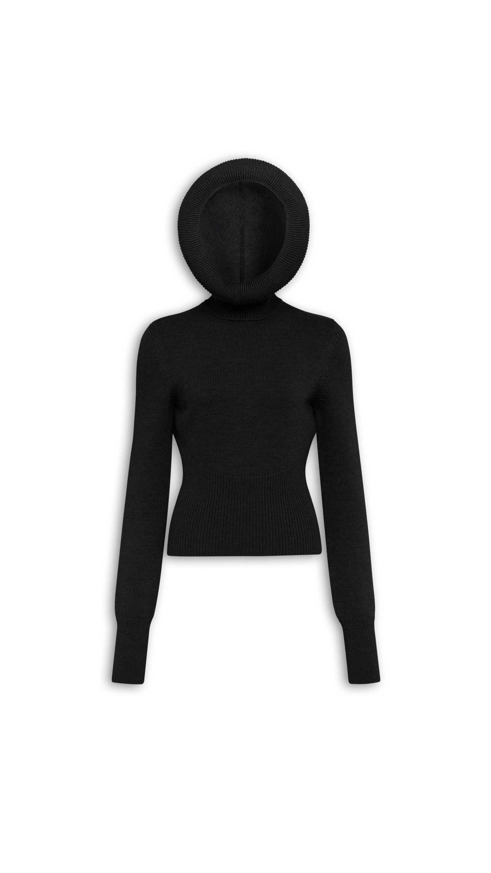 SCULPTURAL HOOD RIBBED KNIT JUMPER