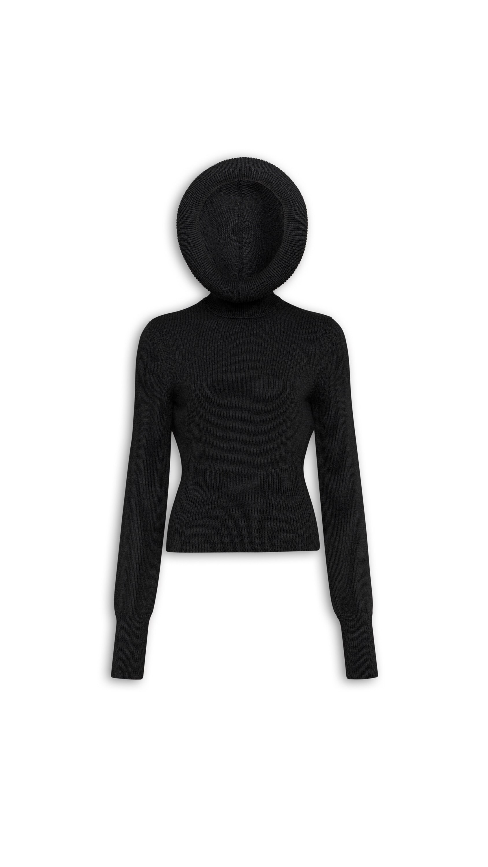 SCULPTURAL HOOD RIBBED KNIT JUMPER