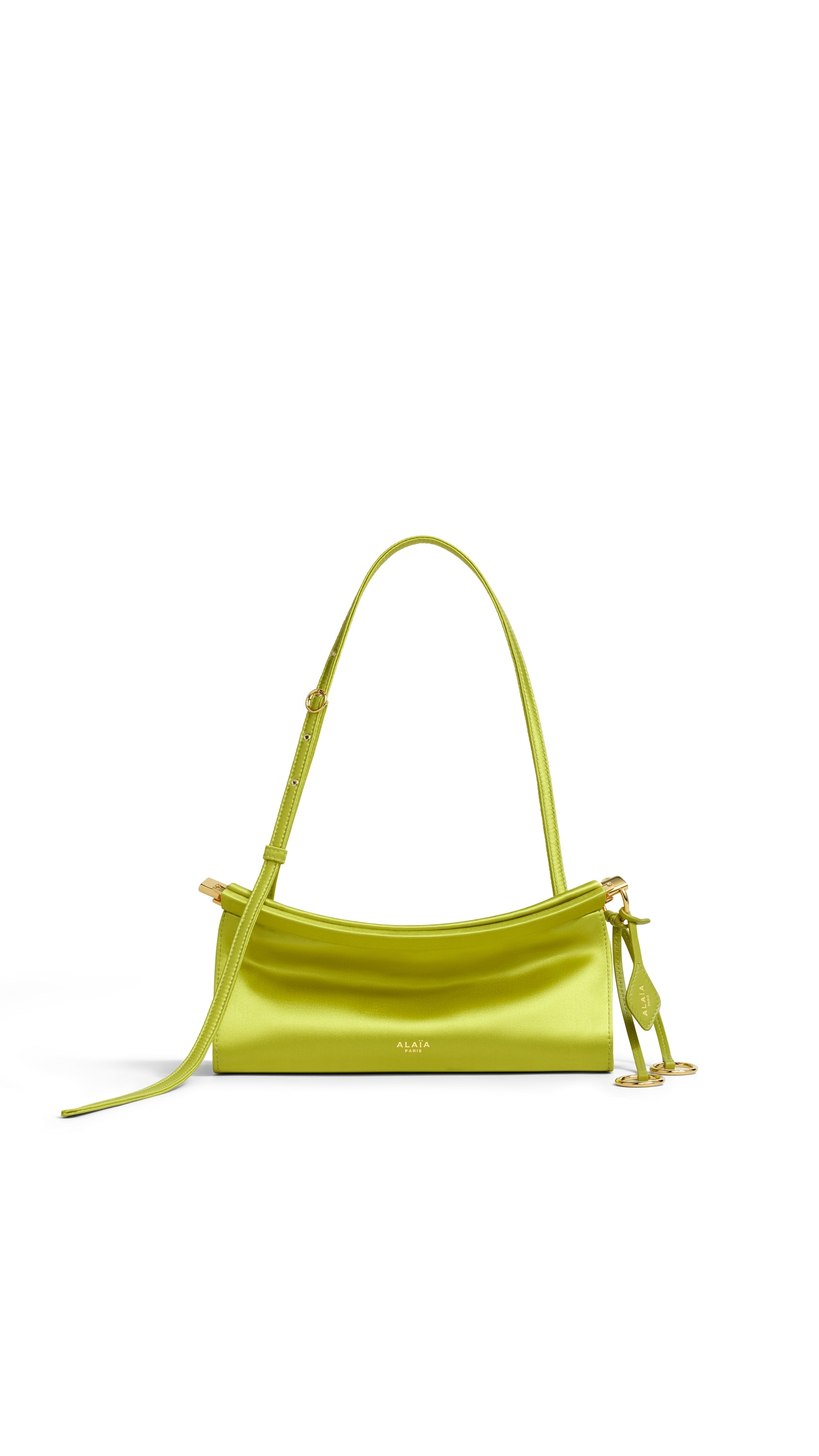 ALAÏA LIME LE CLICK EAST WEST SMALL BAG IN SATIN | ALAÏA US