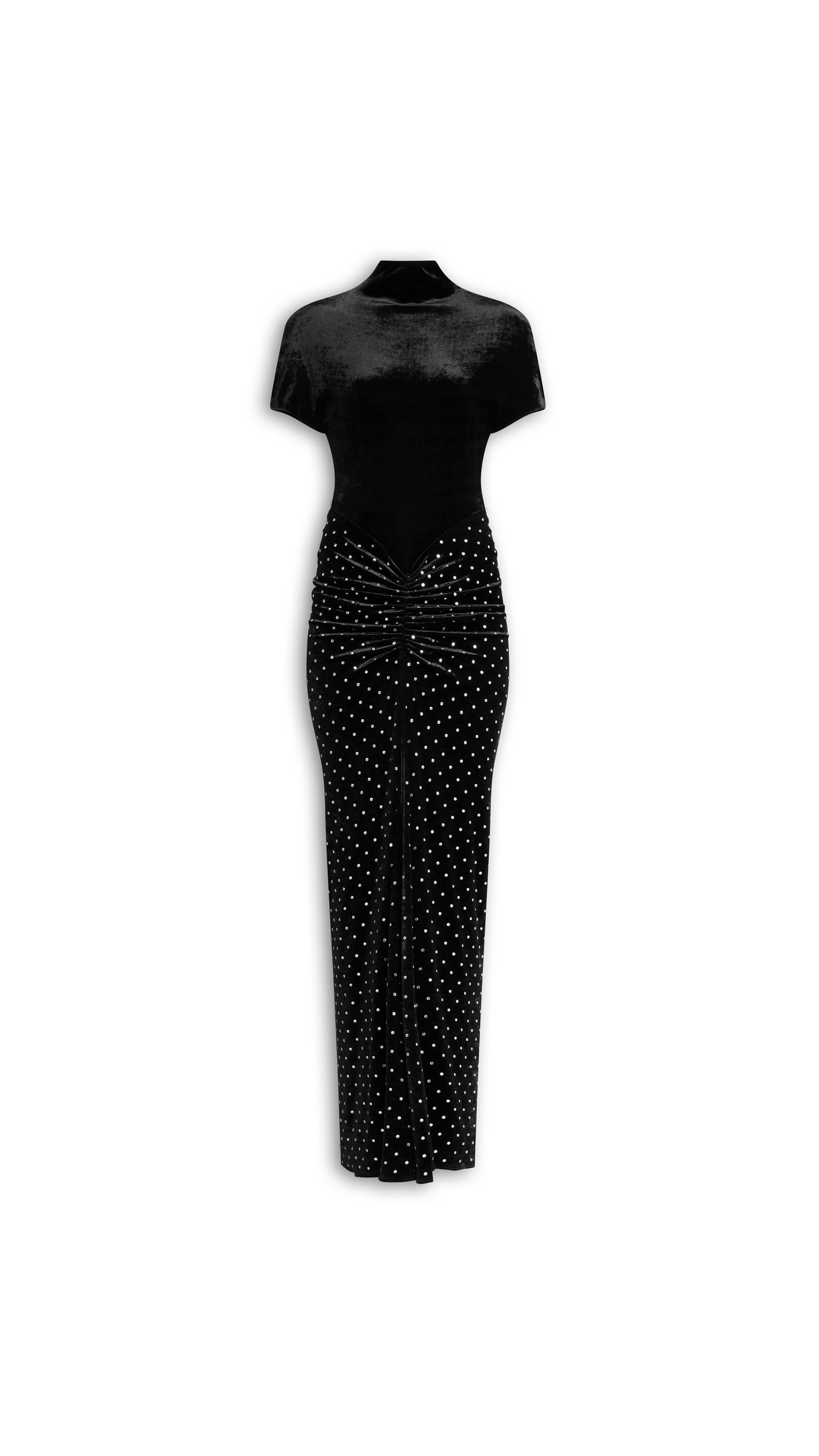 DRAPED STRASS VELVET JERSEY DRESS
