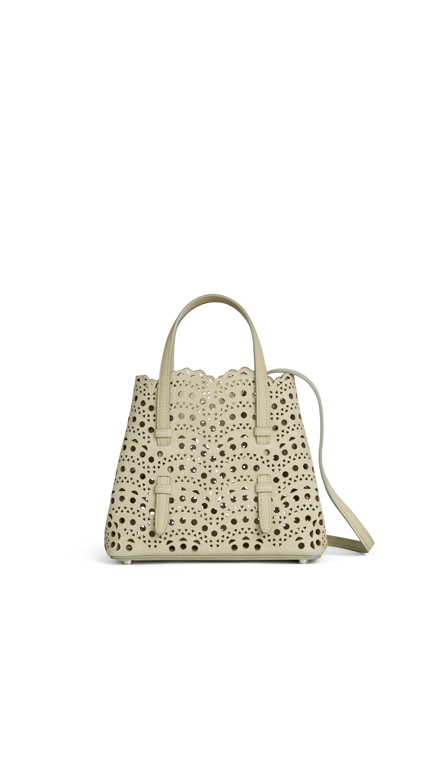 ALAÏA アライア　MINA20 バッグ ALAÏA ALMOND GREEN MINA 20 BAG IN PERFORATED VIENNE NUBUCK | ALAÏA US