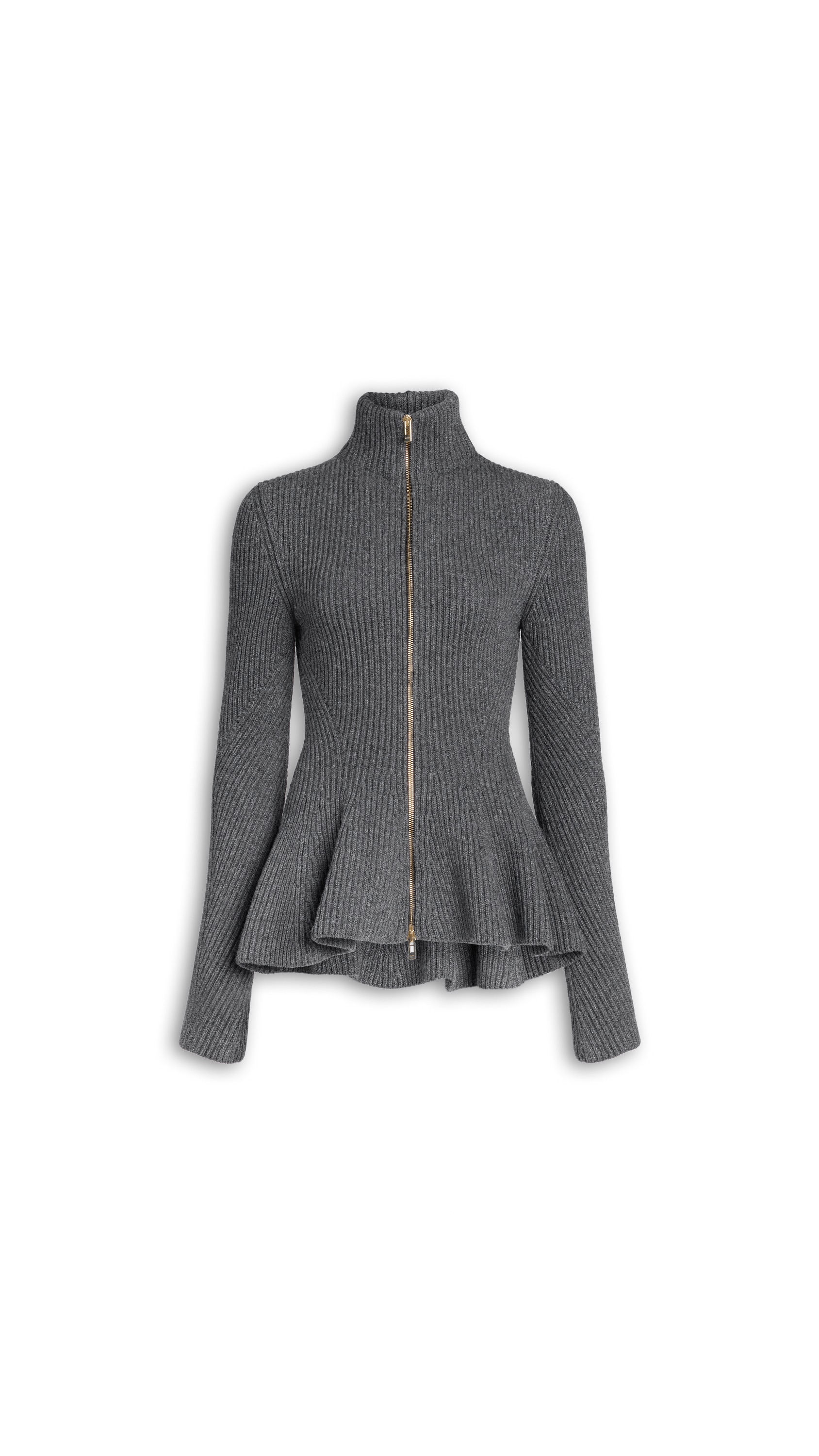 heve Arch Peplum knit チャコール　グレー Hiva Peplum Knit Cardigan – secondfemale.com