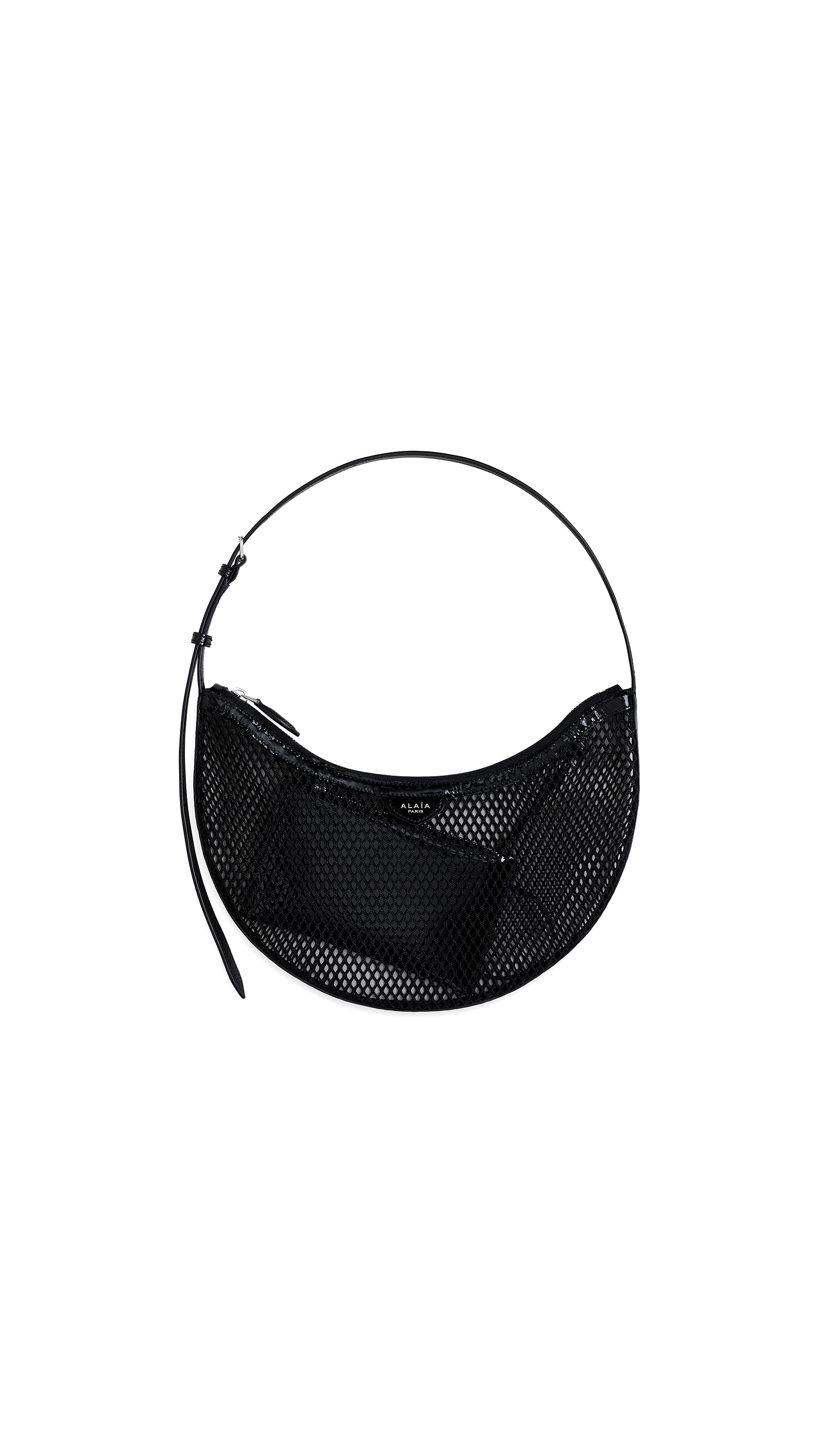 ALAÏA BLACK ONE PIECE DEMI LUNE BAG IN FISHNET | ALAÏA US