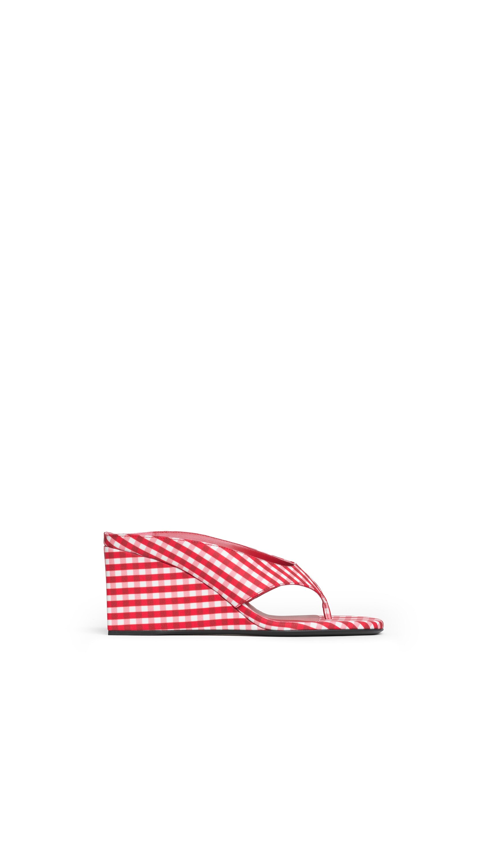 ALAÏA RED CARMIN/WHITE CUBE THONG MULES IN VICHY PRINT | ALAÏA US