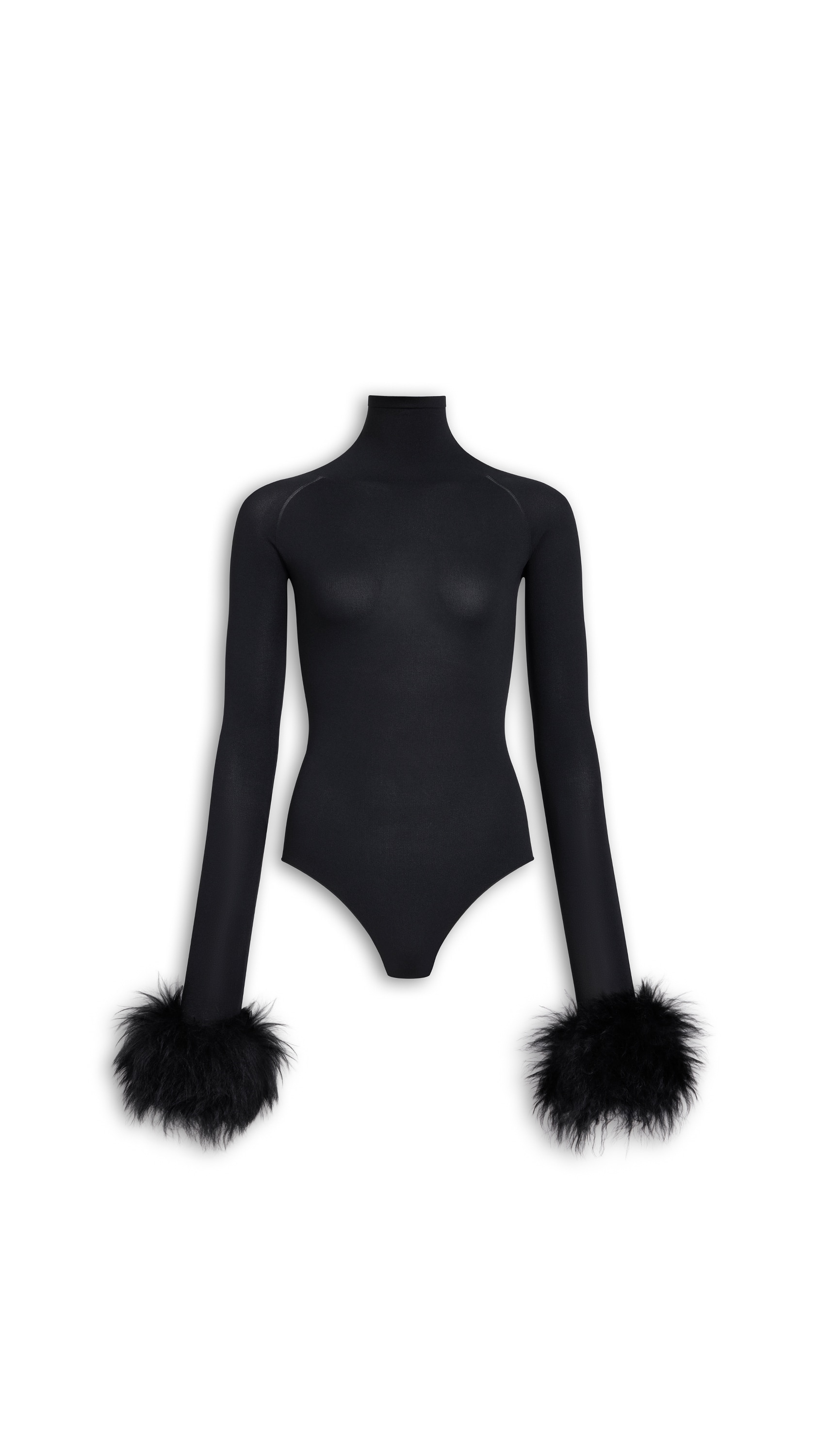 FUR CUFF SECOND-SKIN KNIT BODYSUIT