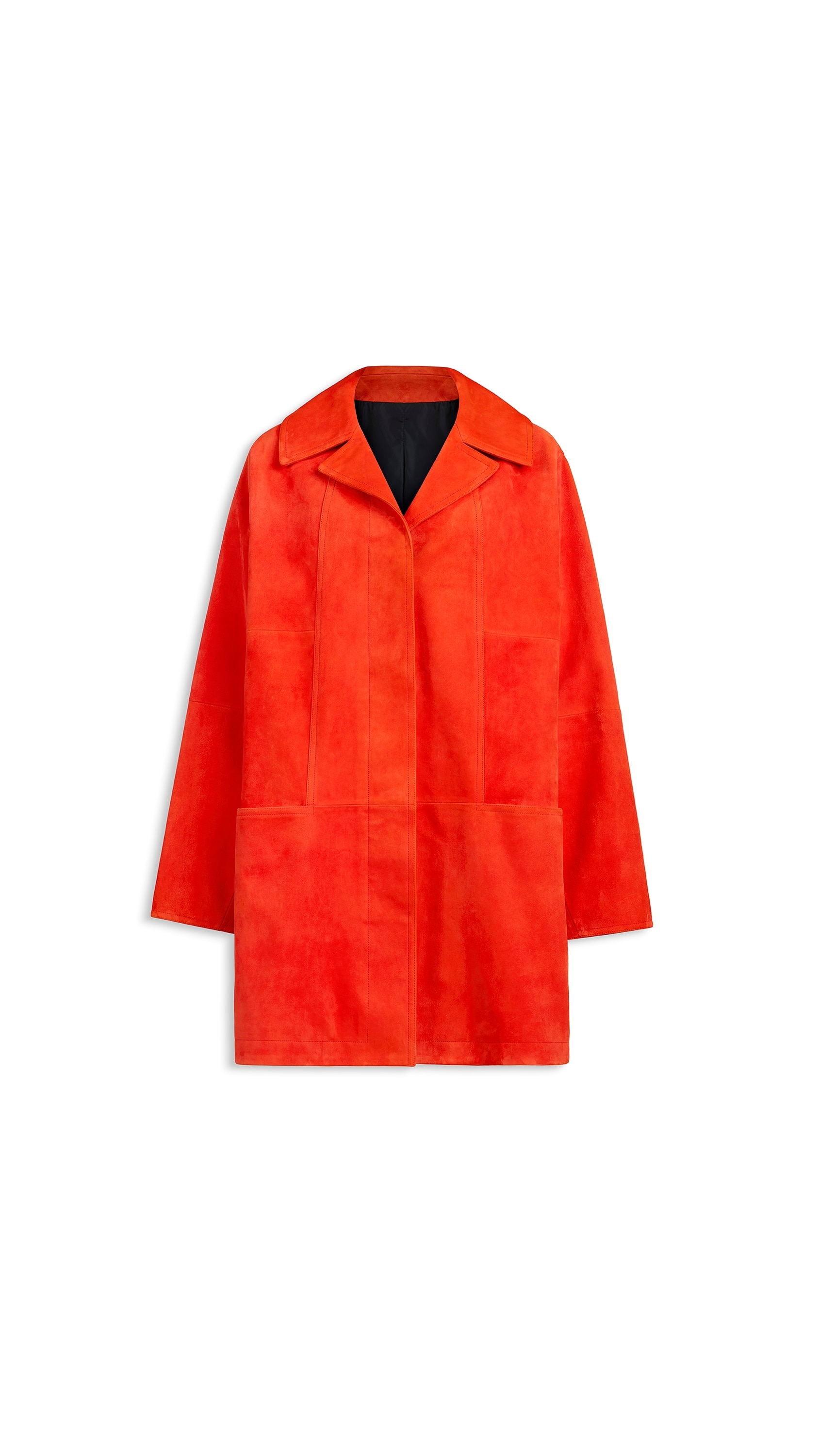 ALAÏA BLOOD ORANGE A-LINE SUEDE GOATSKIN COAT | ALAÏA US