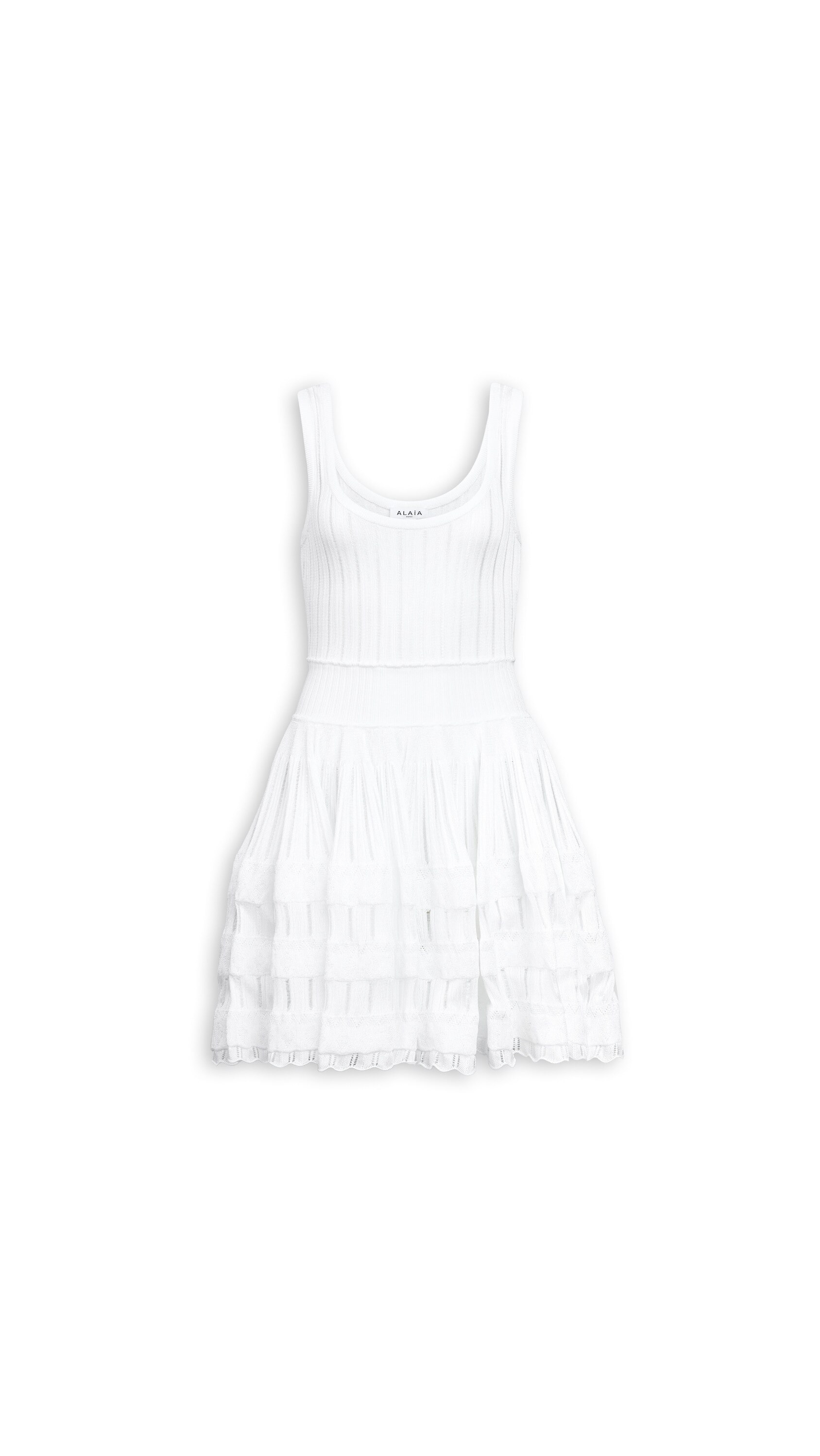 ALAÏA OPTICAL WHITE SHINY CRINOLINE DRESS | ALAÏA US