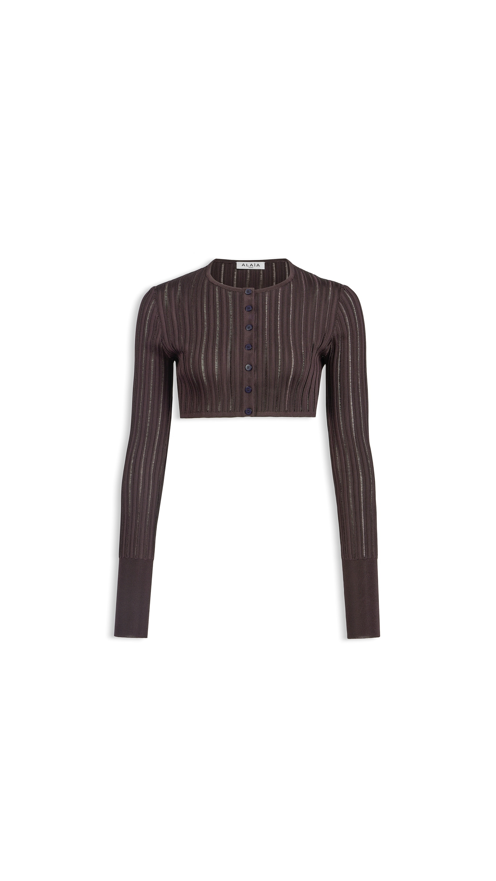 ALAÏA PLUM SHINY CRINOLINE CROPPED CARDIGAN | ALAÏA US