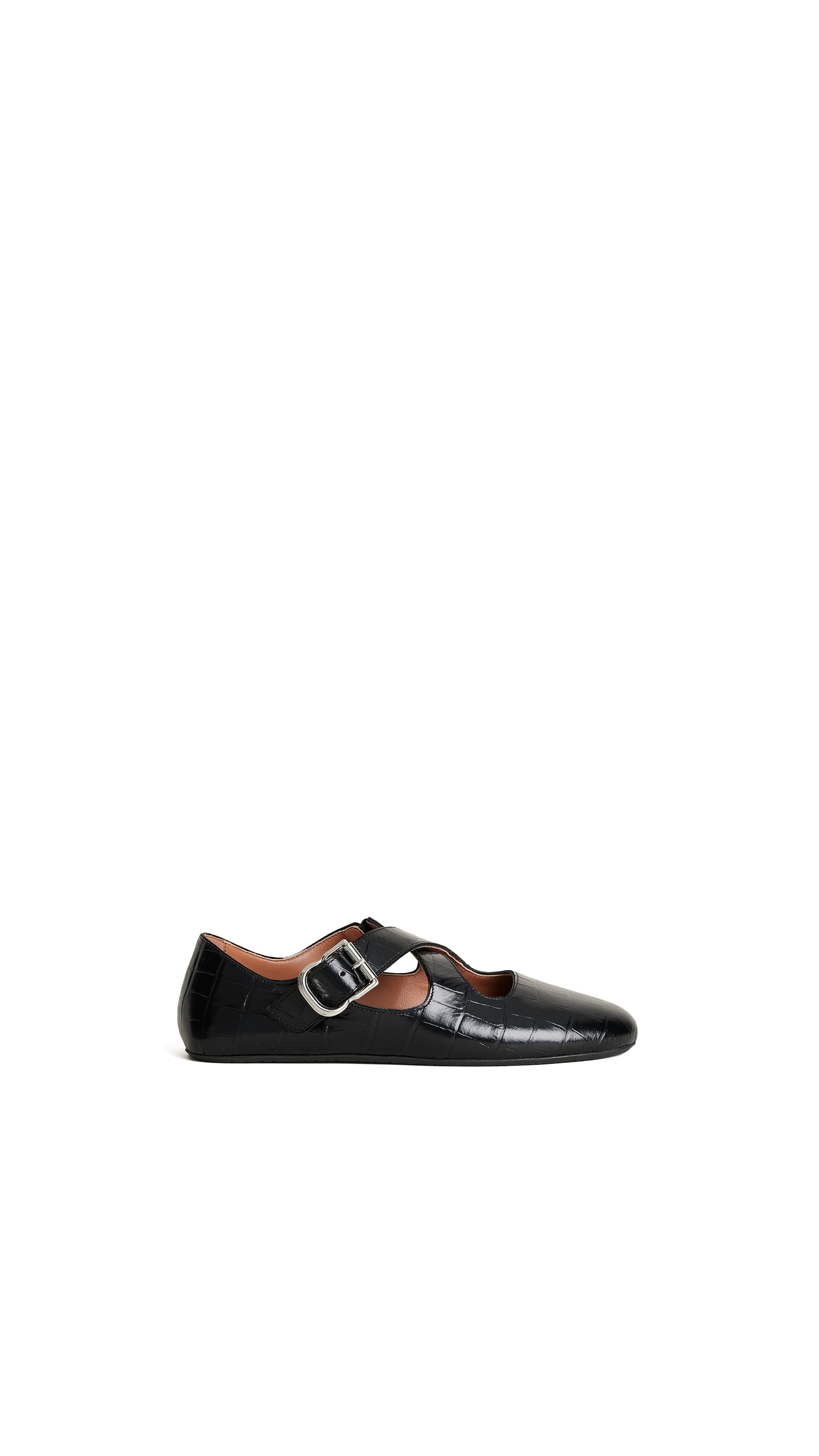 ALAÏA BLACK CRISS CROSS BALLET FLATS IN CROCODILE EMBOSSED