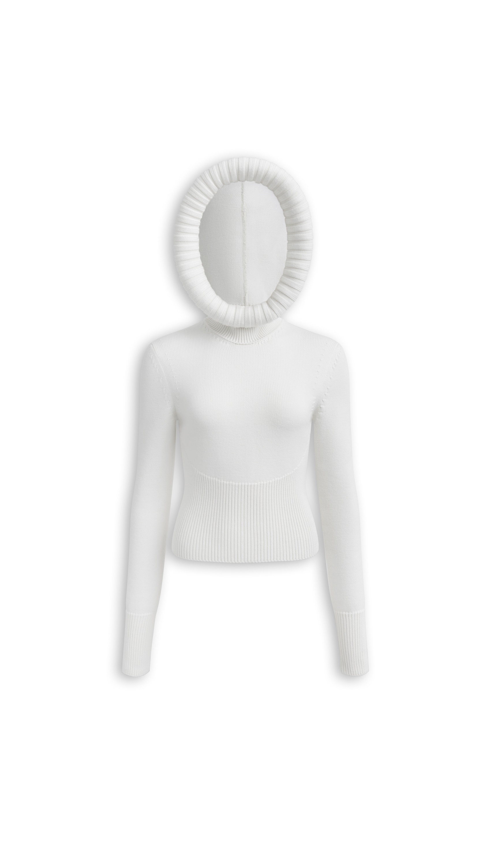SCULPTURAL HOOD RIBBED KNIT JUMPER