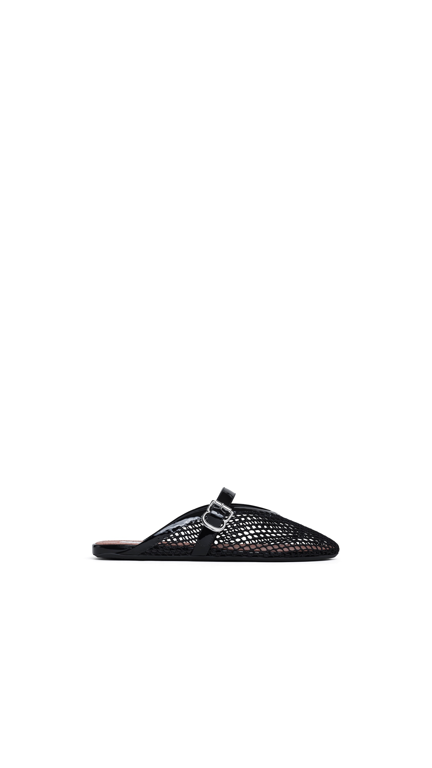 ALAÏA BLACK FLAT MULES IN FISHNET | ALAÏA US