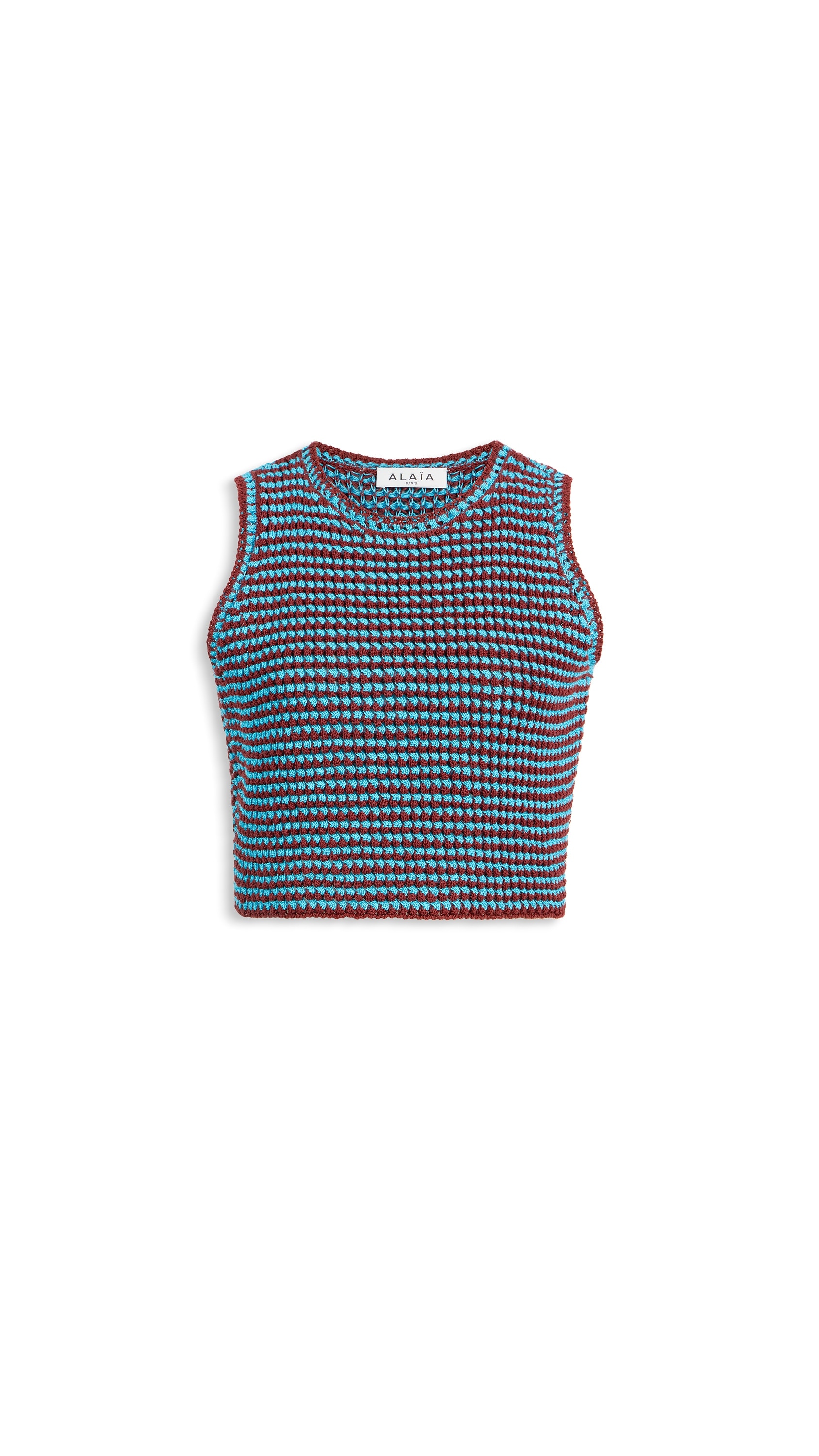 ALAÏA BURGUNDY/BLUE CROCHET KNIT CROP TOP | ALAÏA US