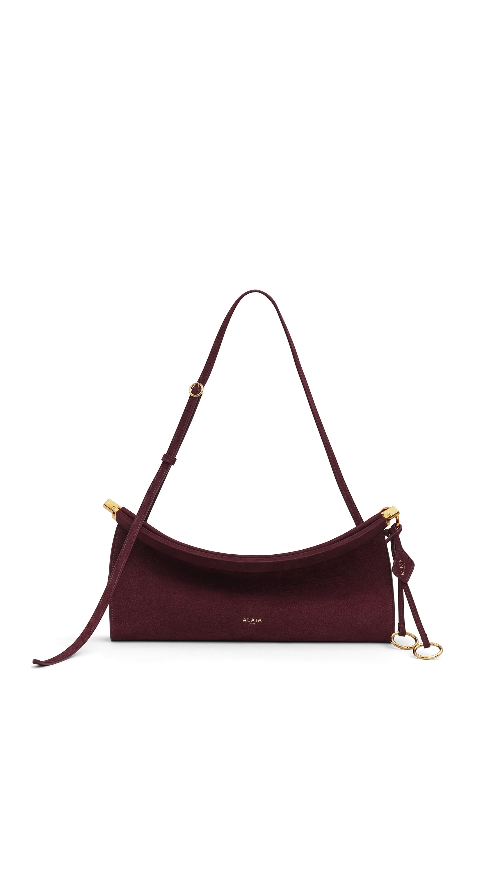 ALAÏA GARNET RED LE CLICK EAST WEST MEDIUM BAG IN NUBUCK | ALAÏA US ALAÏA GARNET RED LE CLICK EAST WEST MEDIUM BAG IN NUBUCK | ALAÏA US