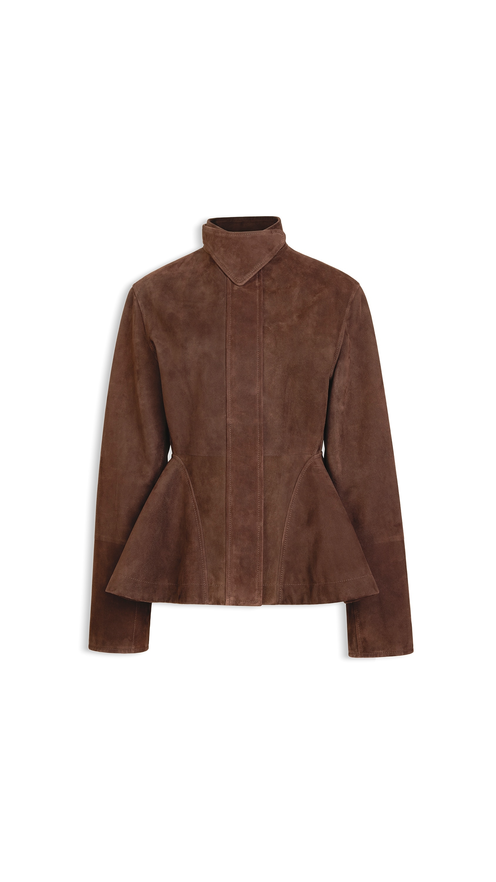 ALAÏA CHOCOLATE SUEDE GOATSKIN PEPLUM JACKET | ALAÏA US