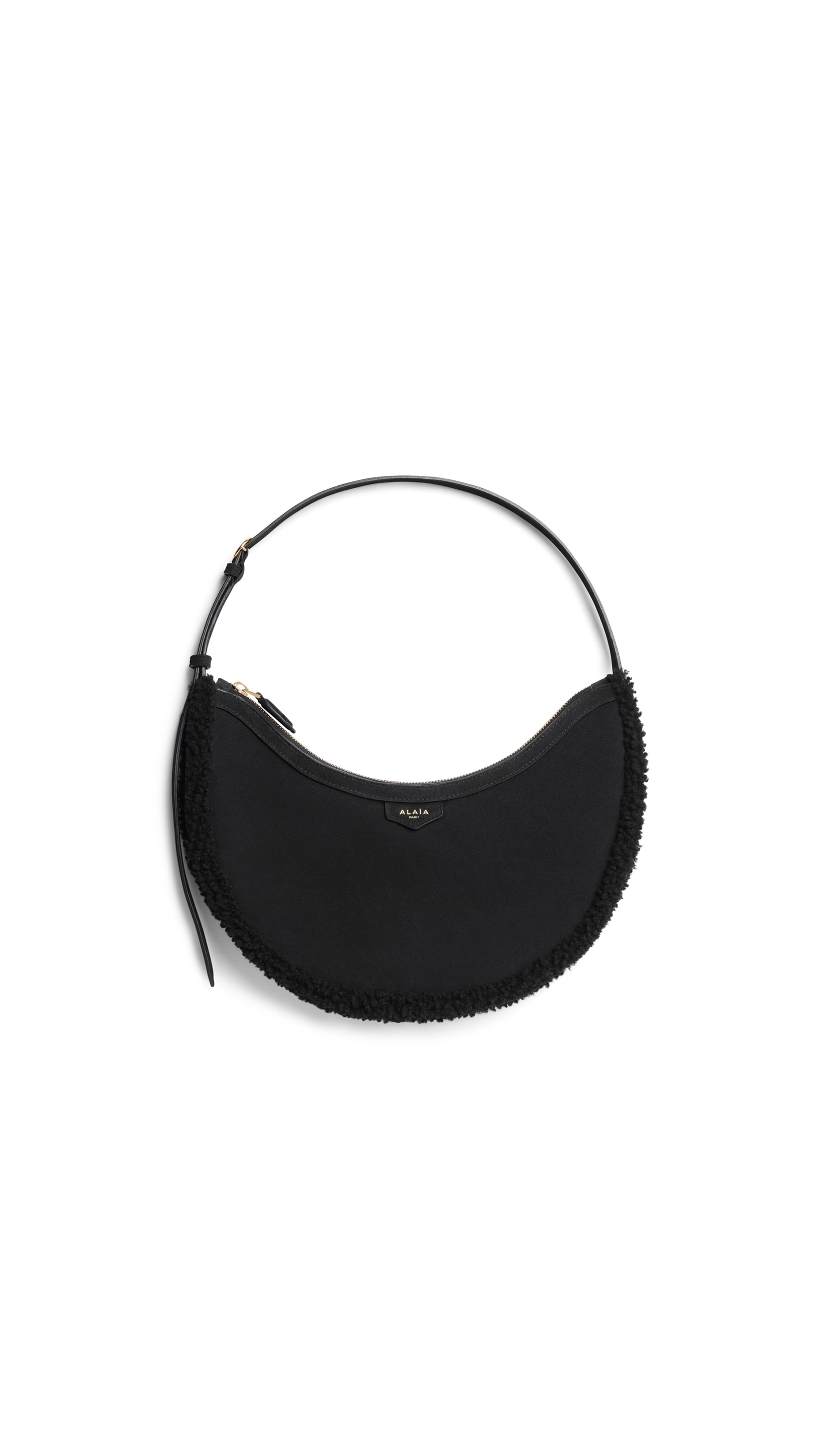 ALAÏA BLACK ONE PIECE DEMI LUNE BAG IN MERINO SHEARLING | ALAÏA US
