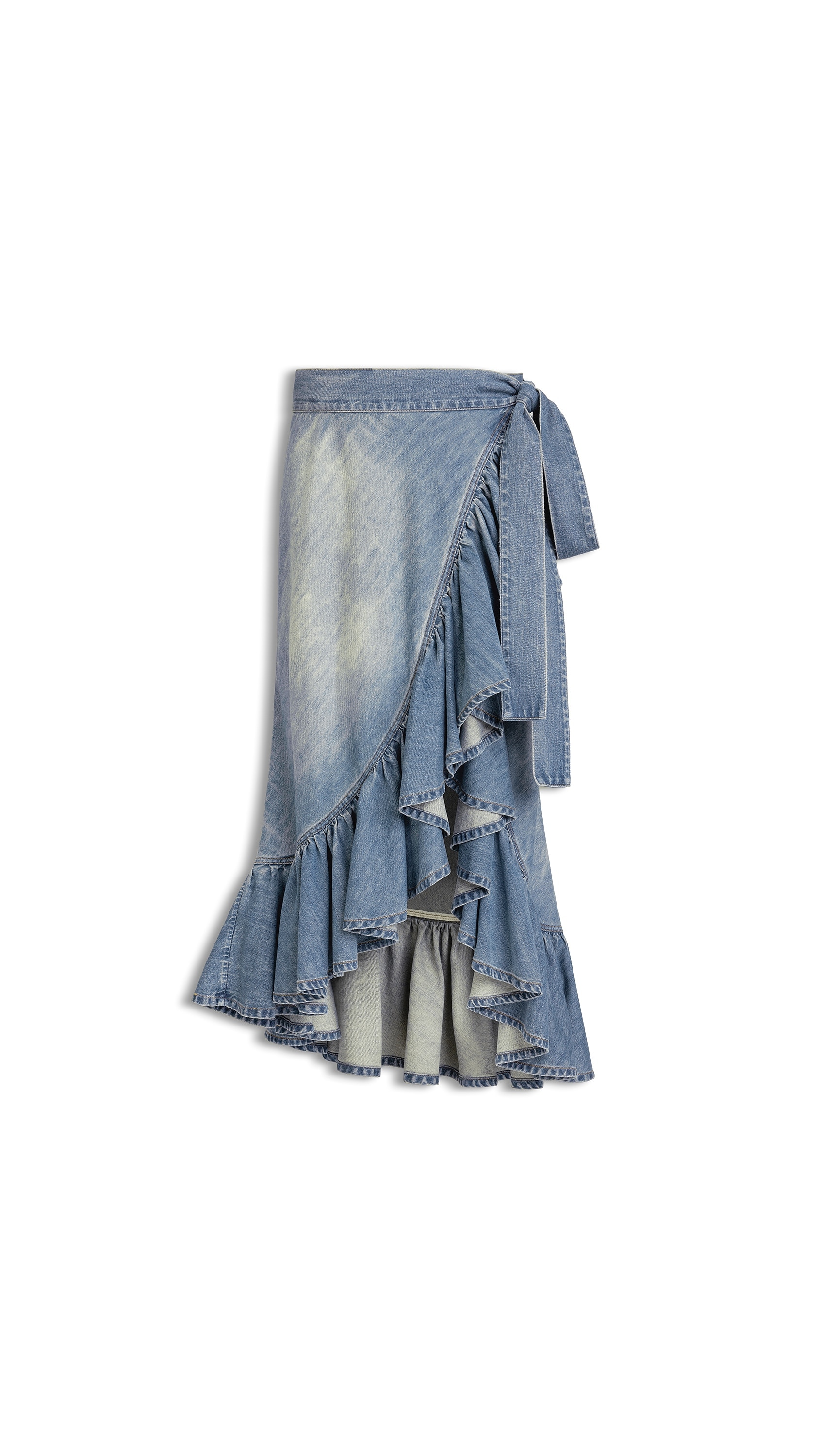 ALAÏA FADED BLUE DENIM RUFFLE SKIRT | ALAÏA US