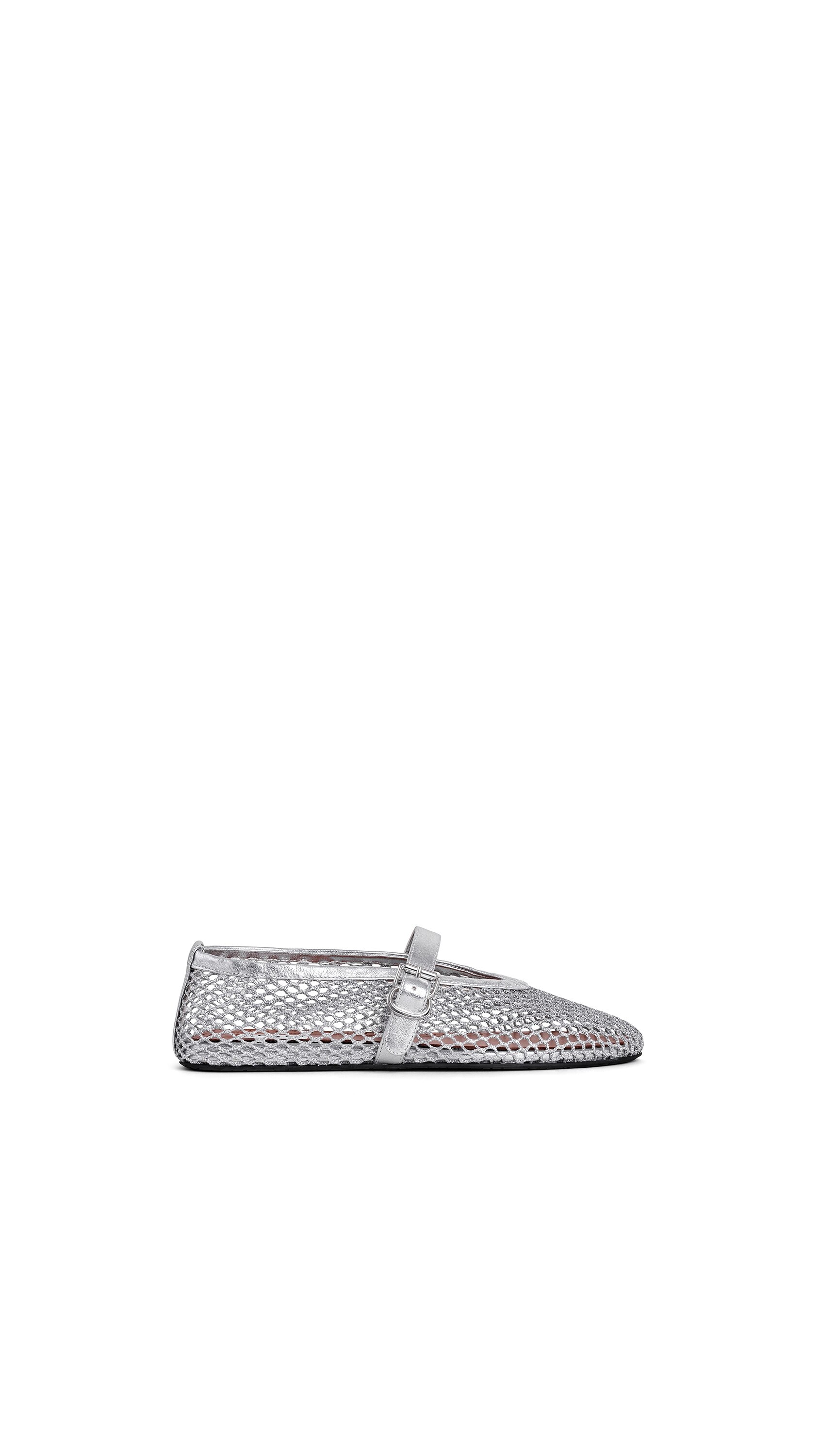 ALAÏA Argent/Blanc BALLET FLATS IN LAMINATED FISHNET | ALAÏA AE