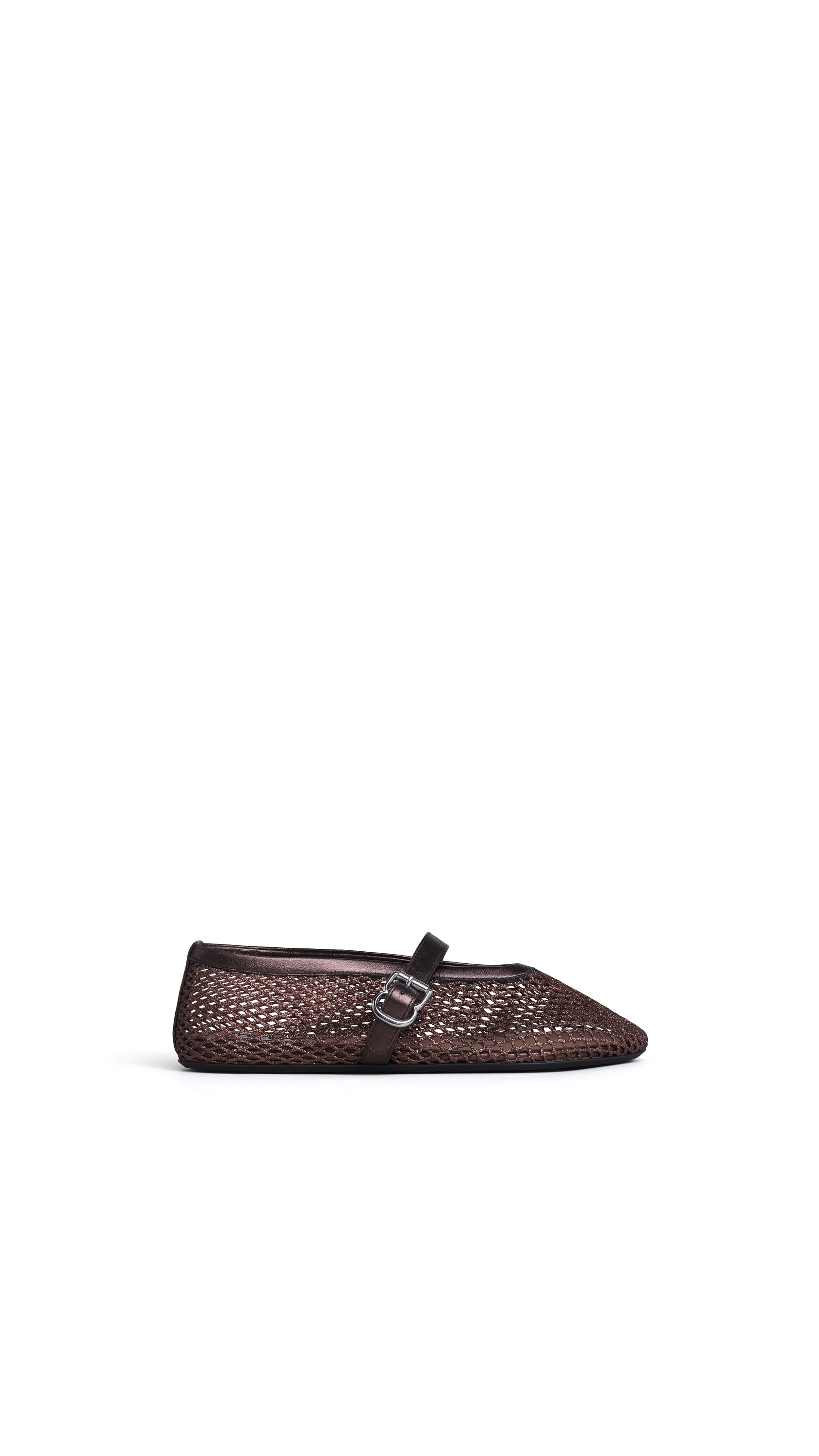 ALAÏA BRONZE ECRU BALLET FLATS IN LAMINATED FISHNET | ALAÏA US