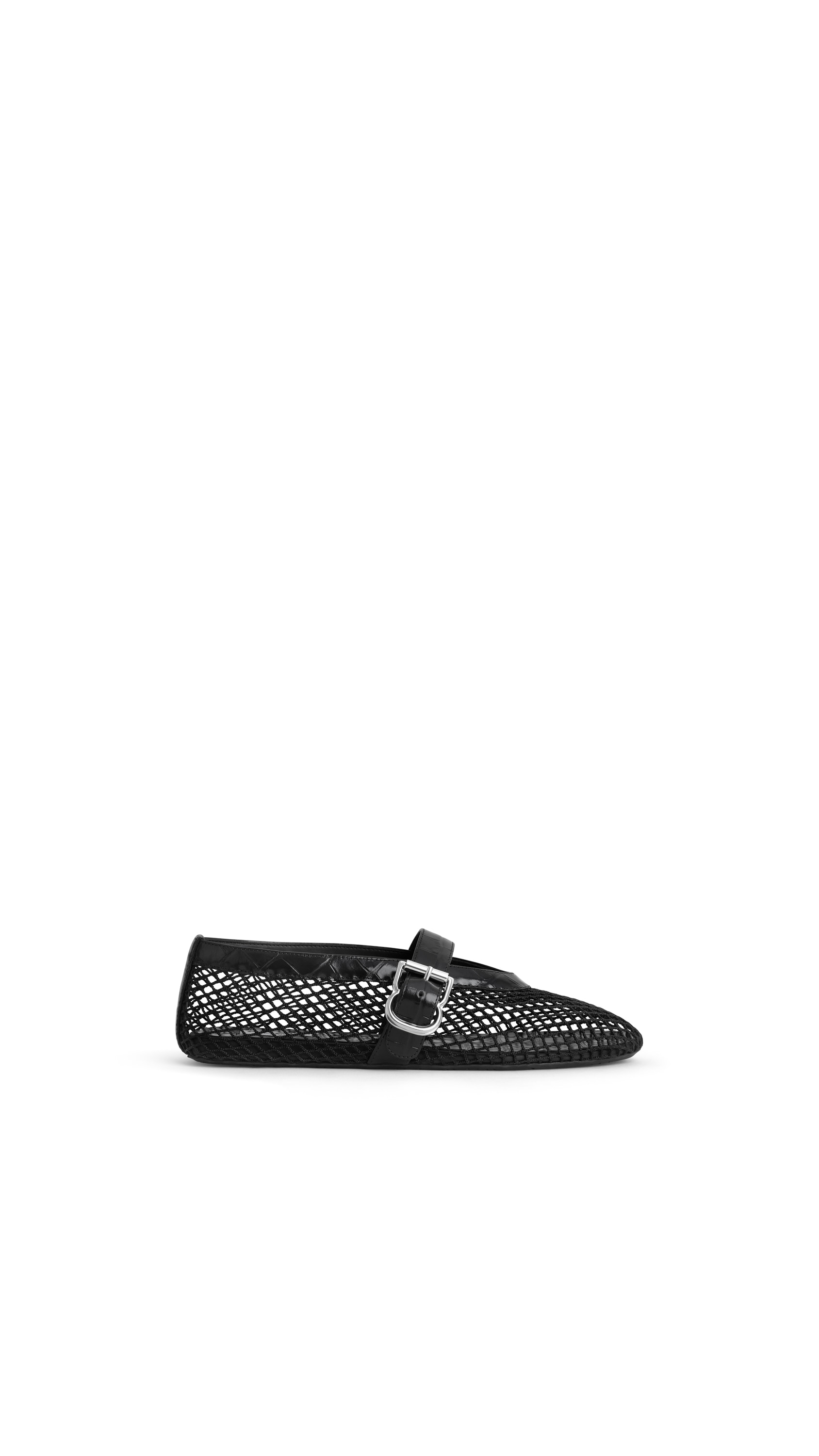 ALAÏA BLACK BALLET FLATS IN FISHNET AND CROCODILE EMBOSSED