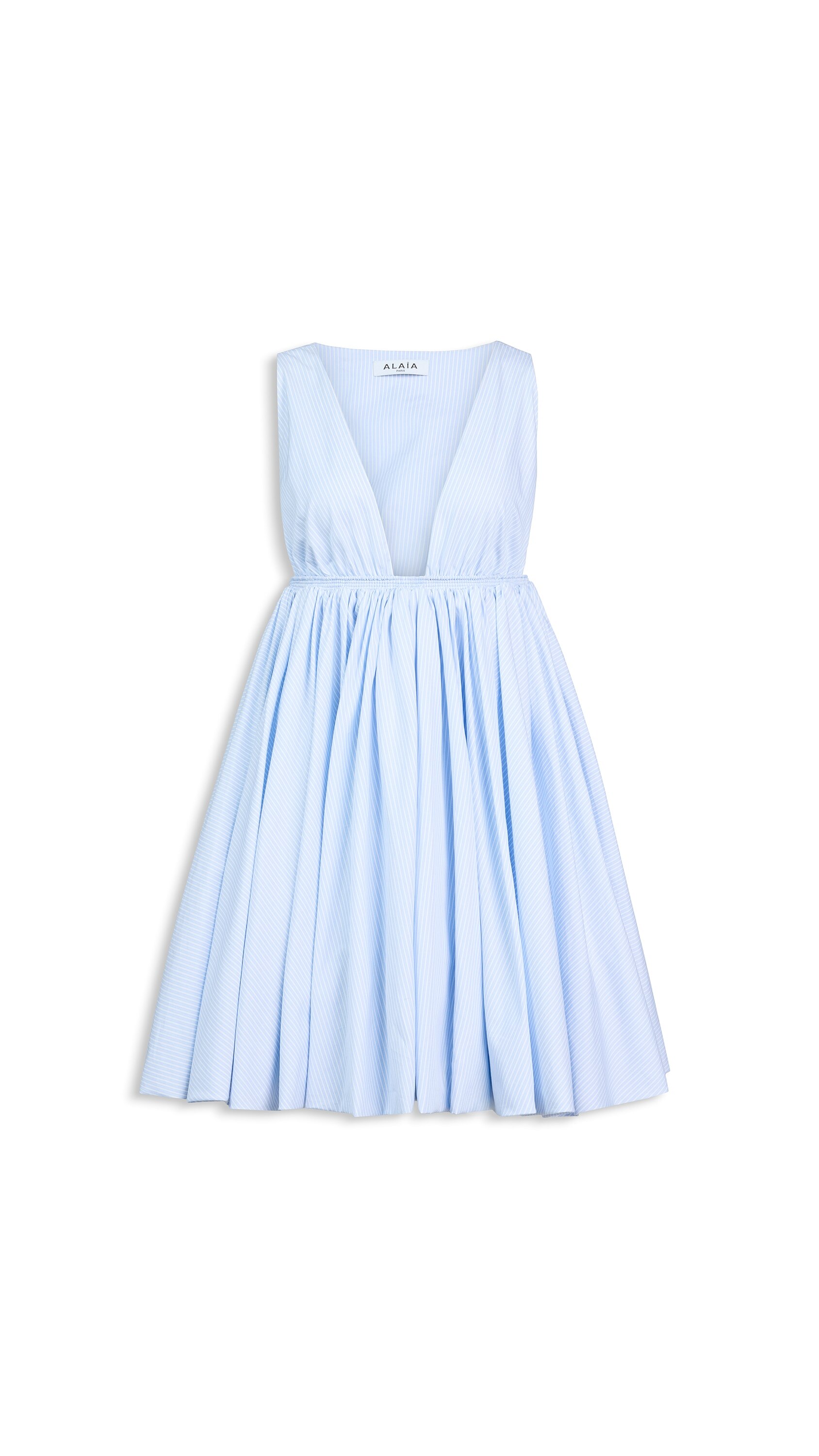 alaia cotton poplin dress ALAÏA Blue/white Striped Skater size 4 (US) Color:Moontide The side slit pockets Nude Gold Eye on Style: The White