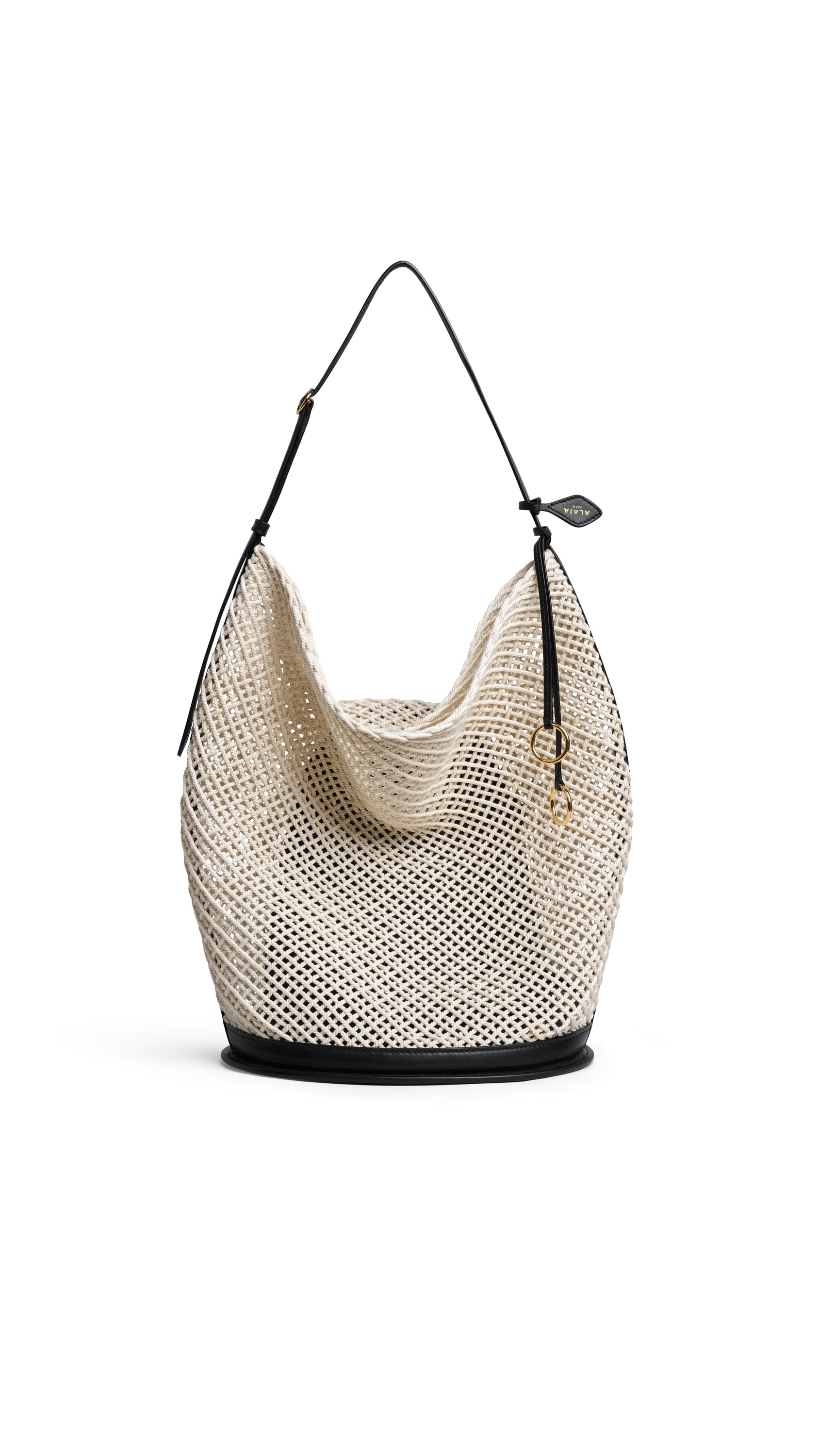 ALAÏA HIP コットンネット製 ラージバケットバッグ ベージュ | ALAÏA JP