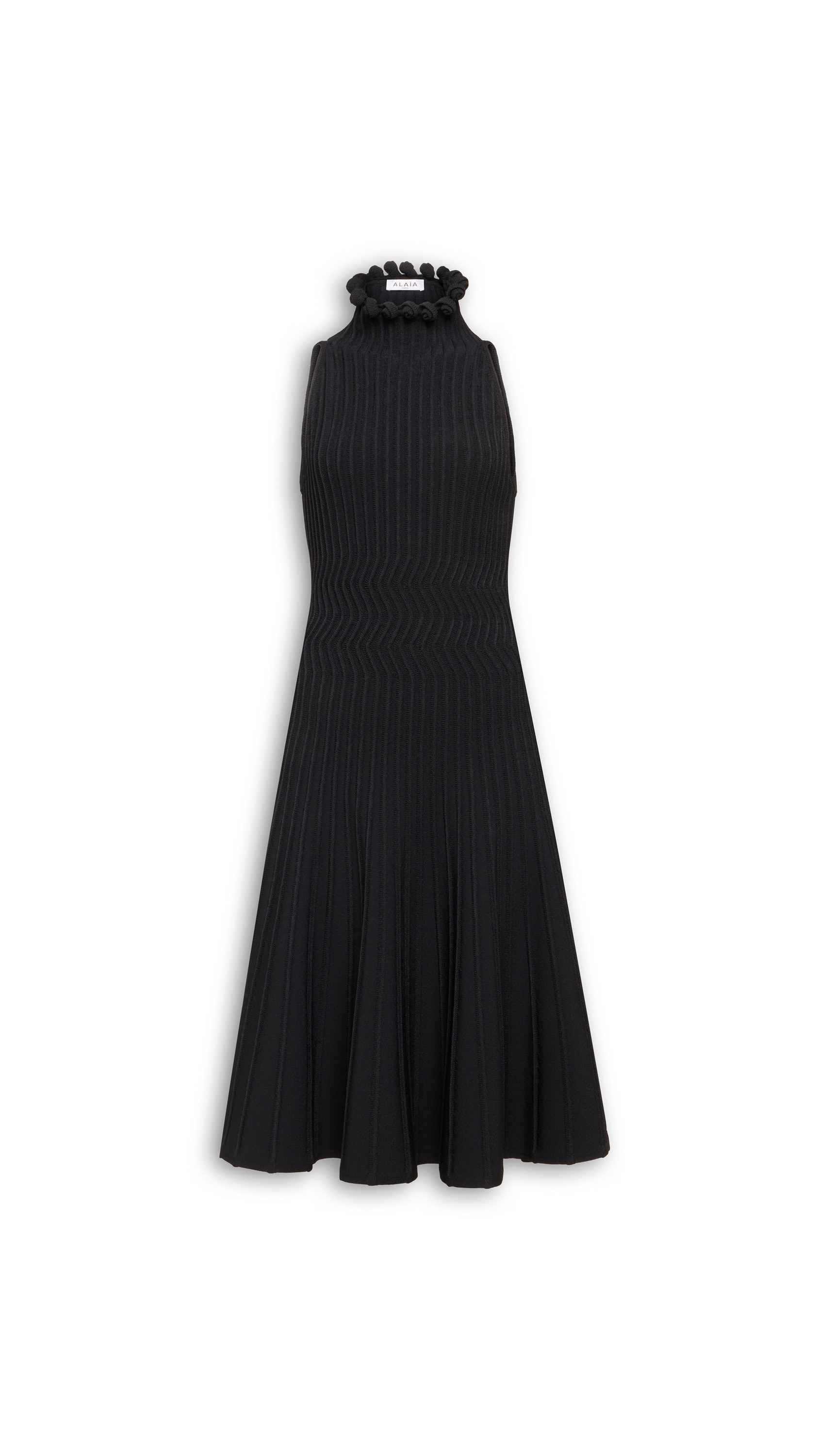RIBBED KNIT CURLED HIGH NECK DRESS