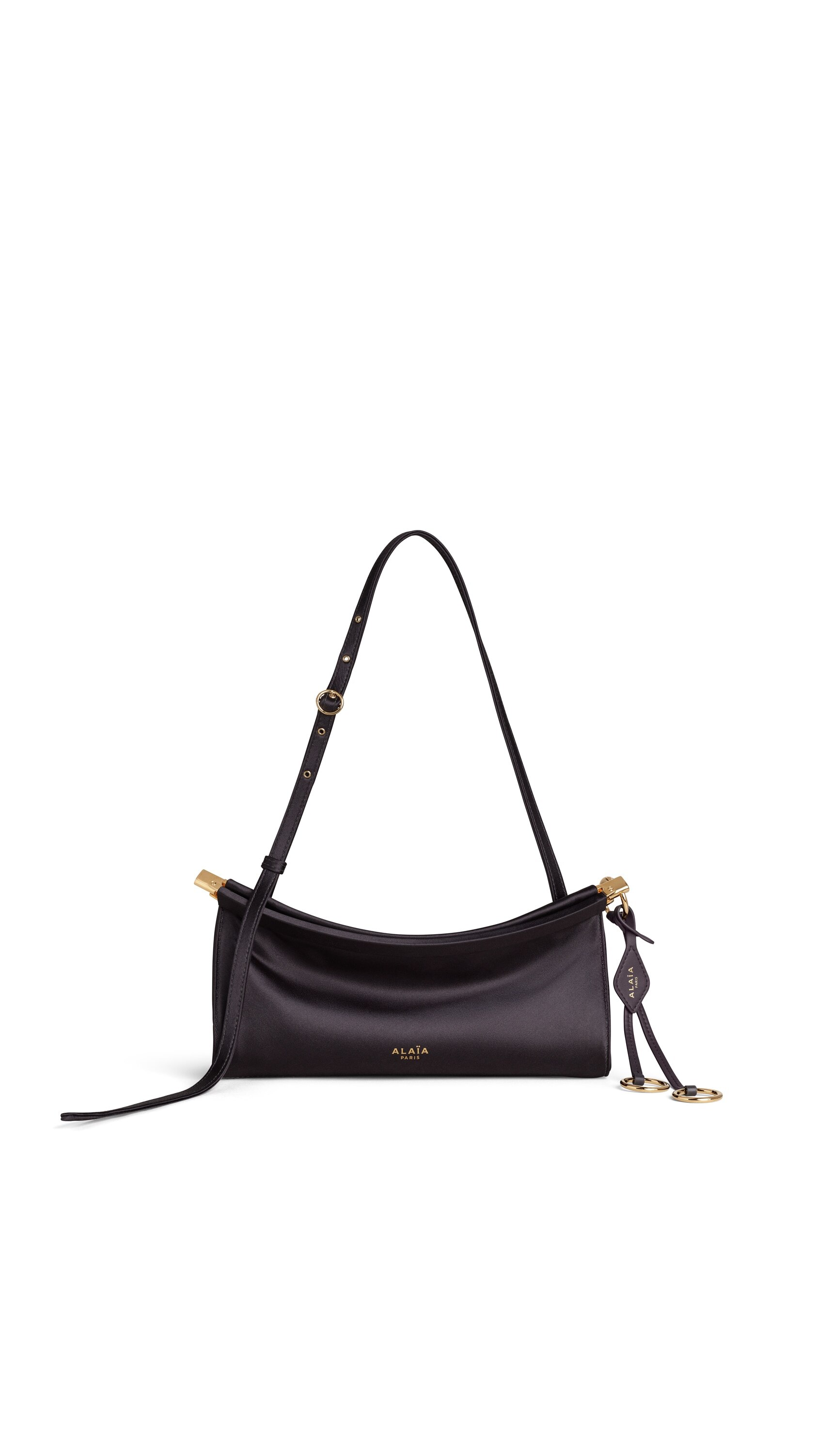 ALAÏA ANTHRACITE LE CLICK EAST WEST SMALL BAG IN SATIN | ALAÏA US