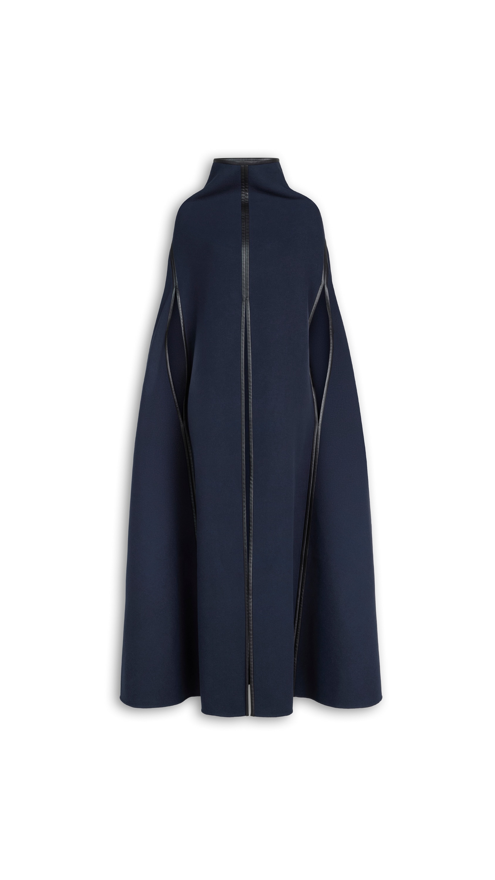 ALAÏA NAVY DOUBLE FACE WOOL CAPE COAT | ALAÏA US